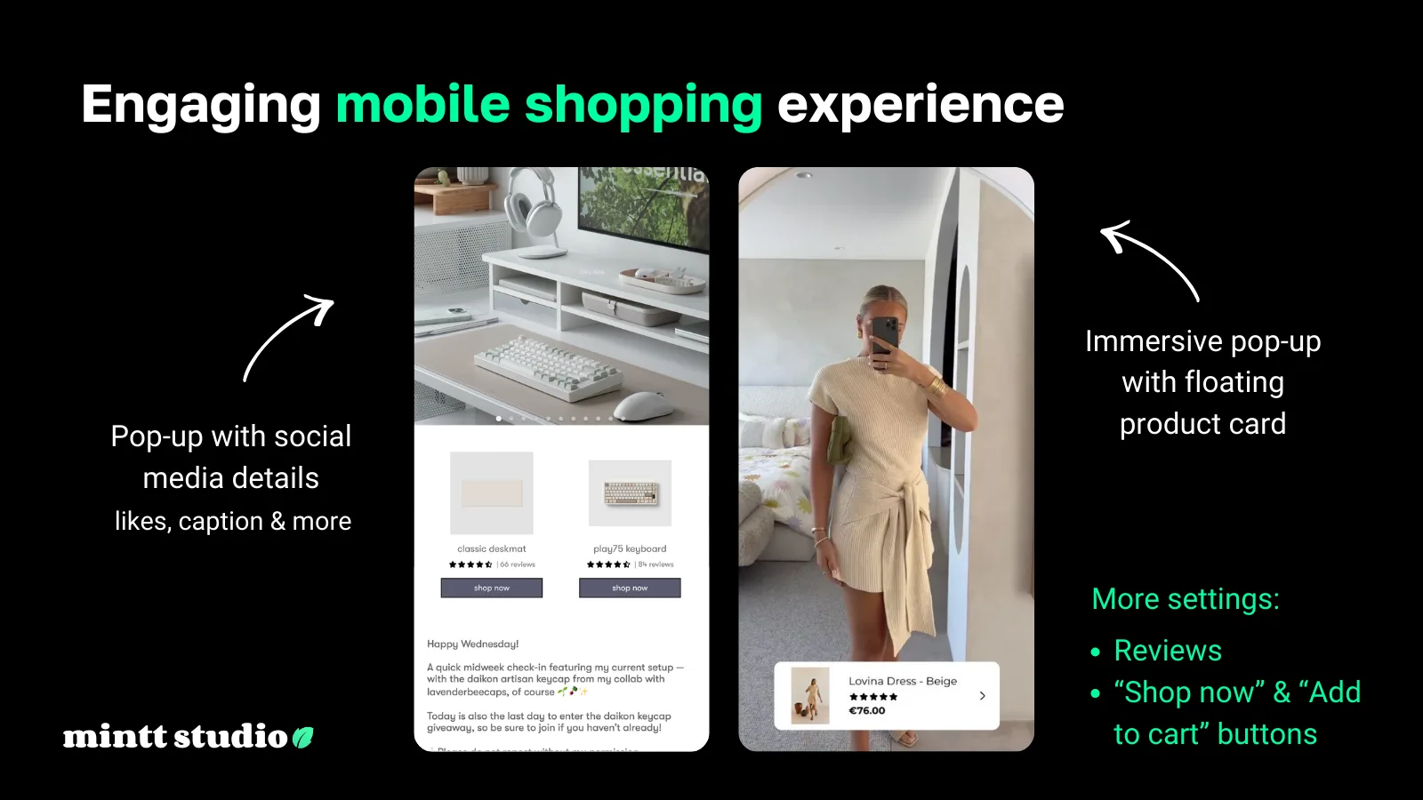 Image with two shoppable posts on mobile devices