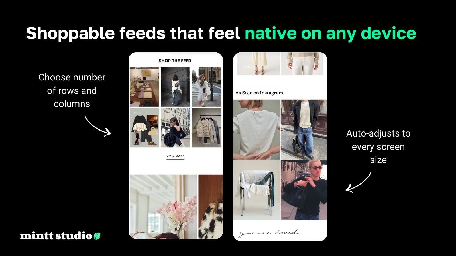 Mobile-optimized display of two Instagram feeds