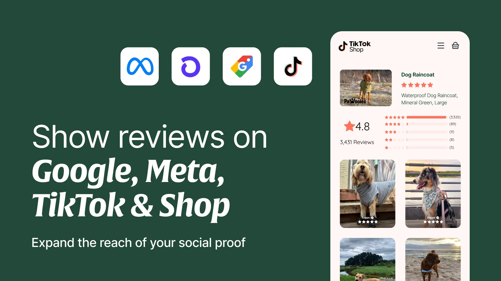 Sync reviews to Google Shopping, Meta Shops, Tiktok, Shop App